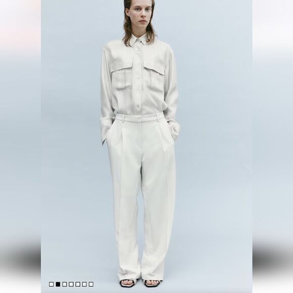 New H&M Pompette Gray Dusty Light Silk Blend Utility Shirt Size XL Oversized - Picture 6 of 14